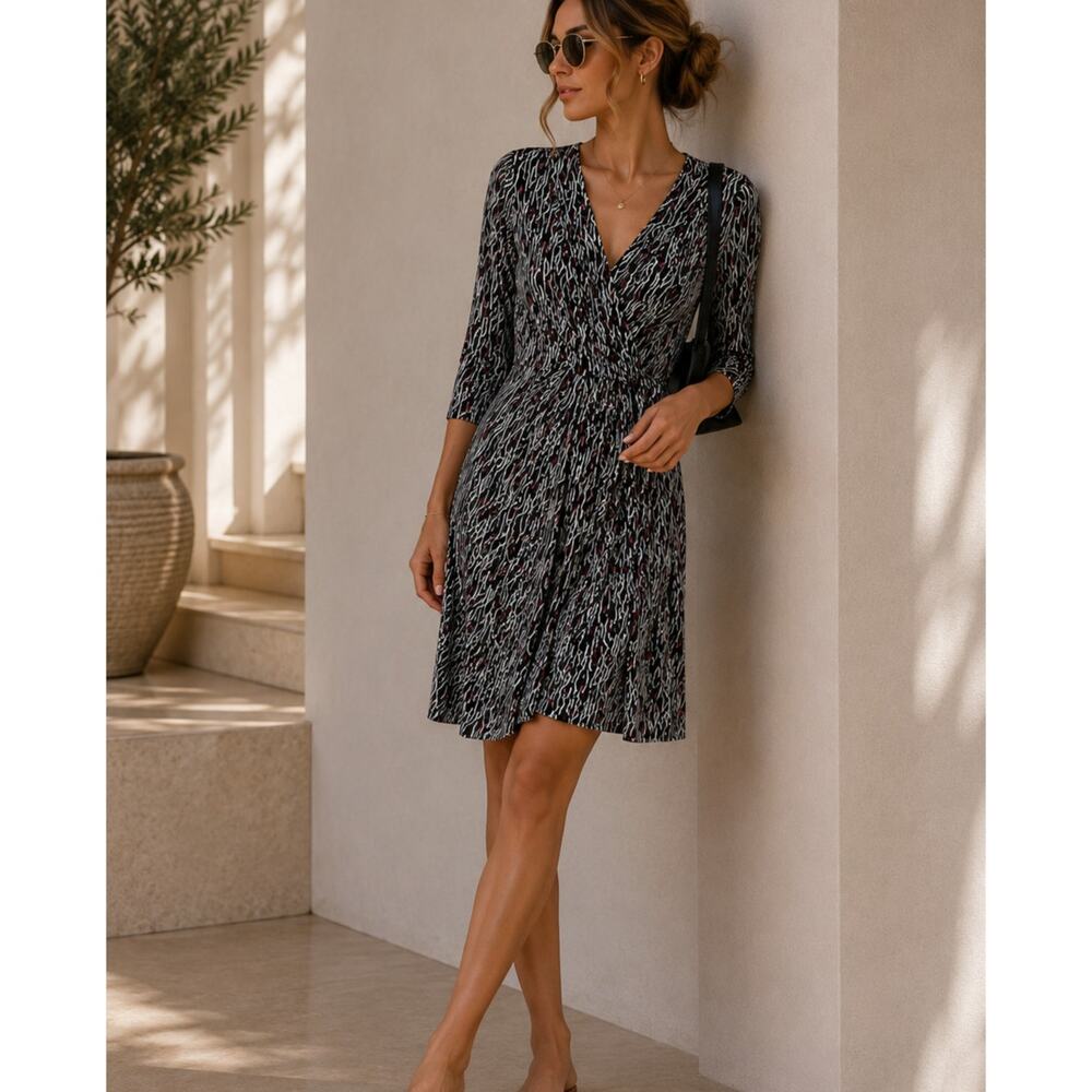 White House Black Market Printed 3/4 Sleeve Sheath Dress Mini Womens XS Preppy